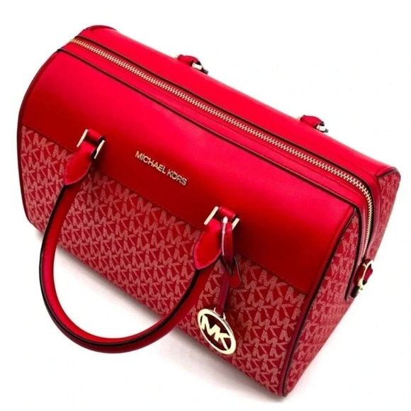 Michael Kors Medium Duffle Satchel Crossbody Bag & Large Double Zip Wallet Red - Picture 7 of 15